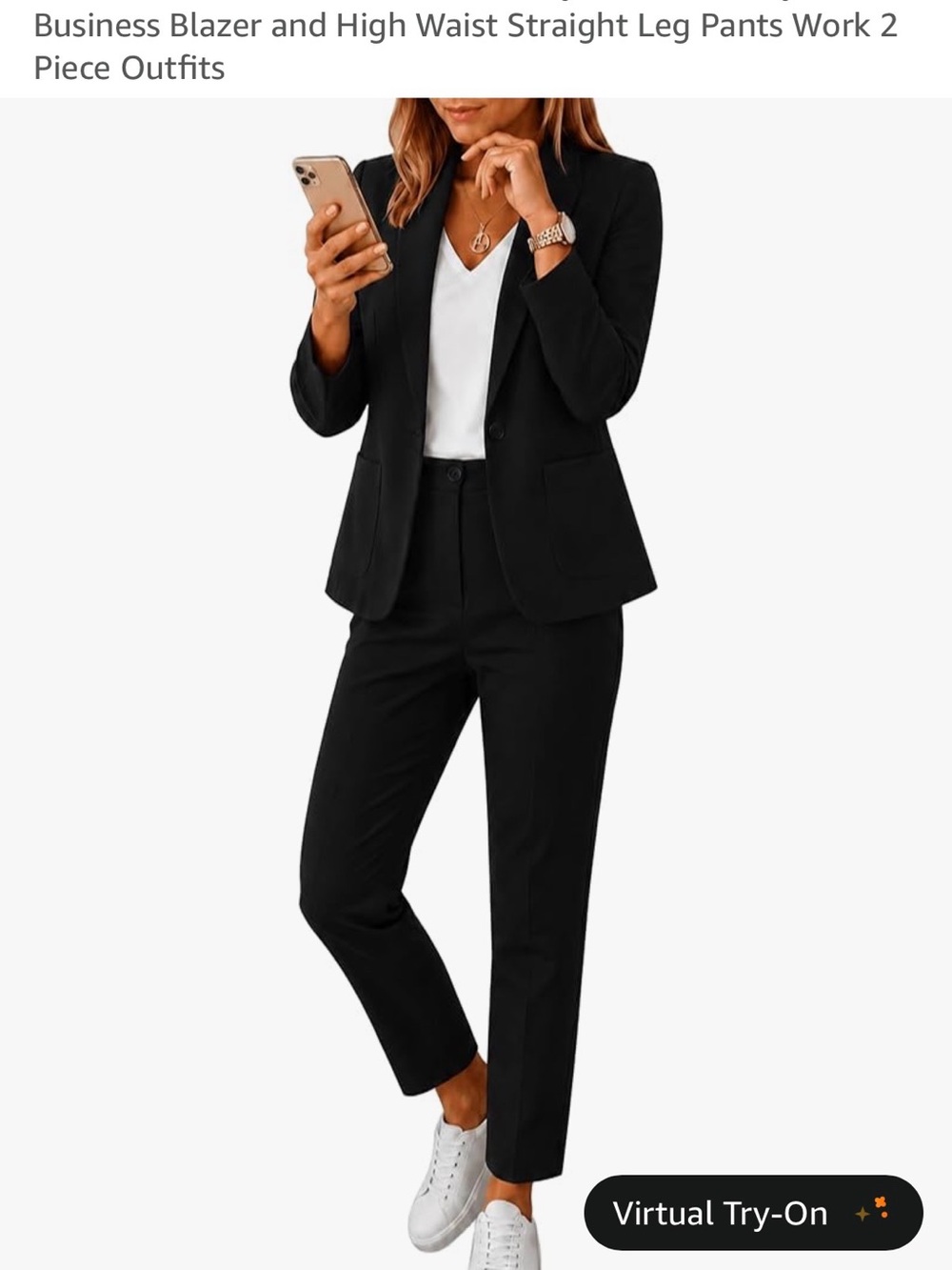 Business 2 Piece Set Black High-Waist Straight Leg Pants - Women's Workwear